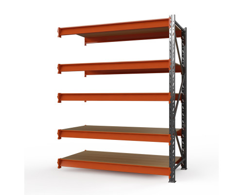 Секция приставная стеллажа металлического Оптима, 3000x1530x785 мм. Ярусы: 5 шт. фанера